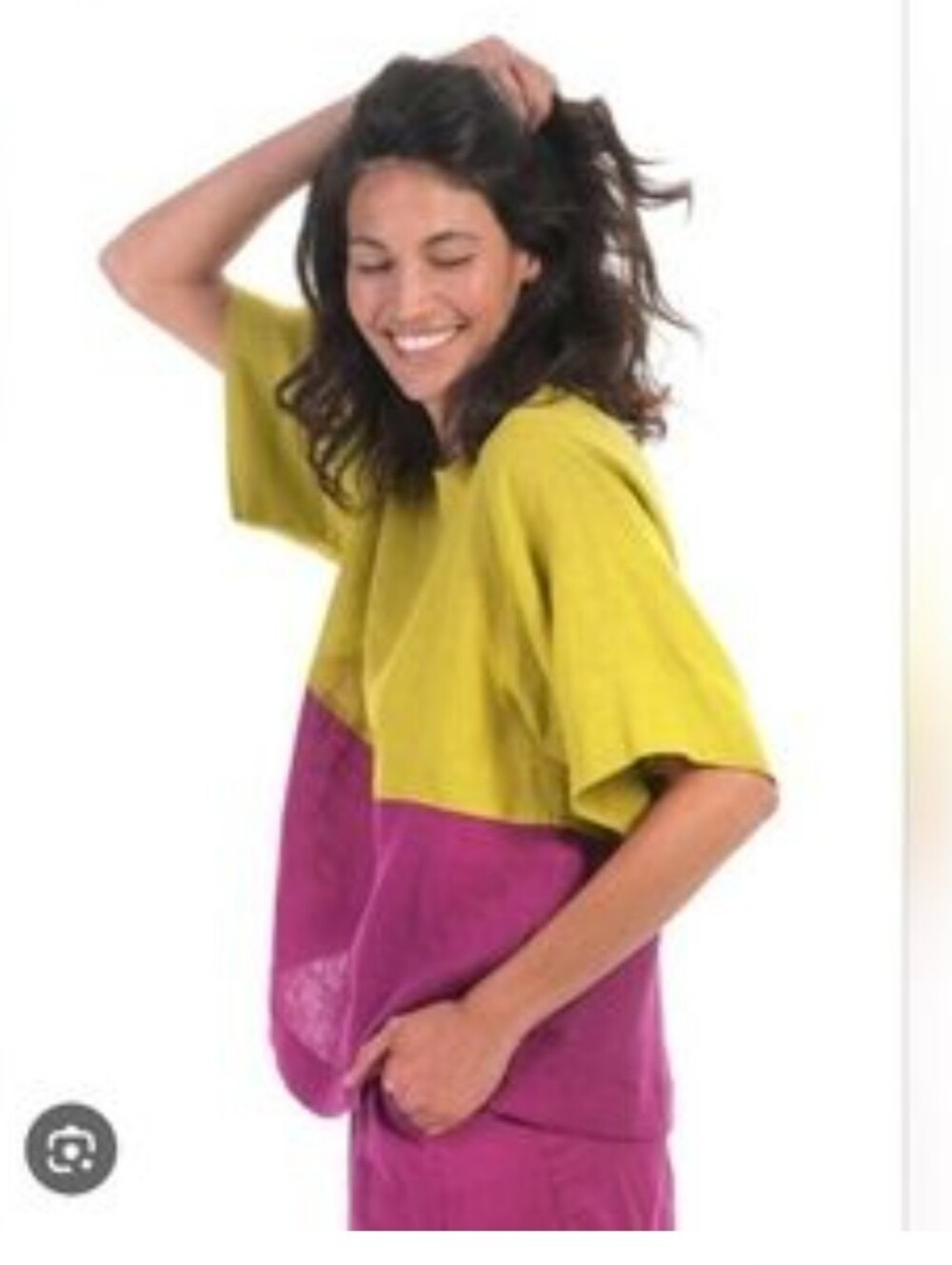 Alembika Boxy Top Colorblock Linen Top in Chartreuse and Magenta Size 1
